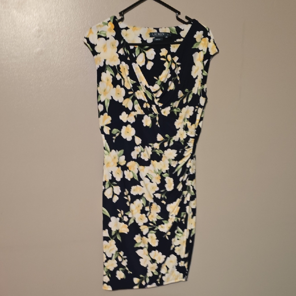 Lauren Ralph Lauren Floral Mini‎ Dress Black Cream Yellow Size 12